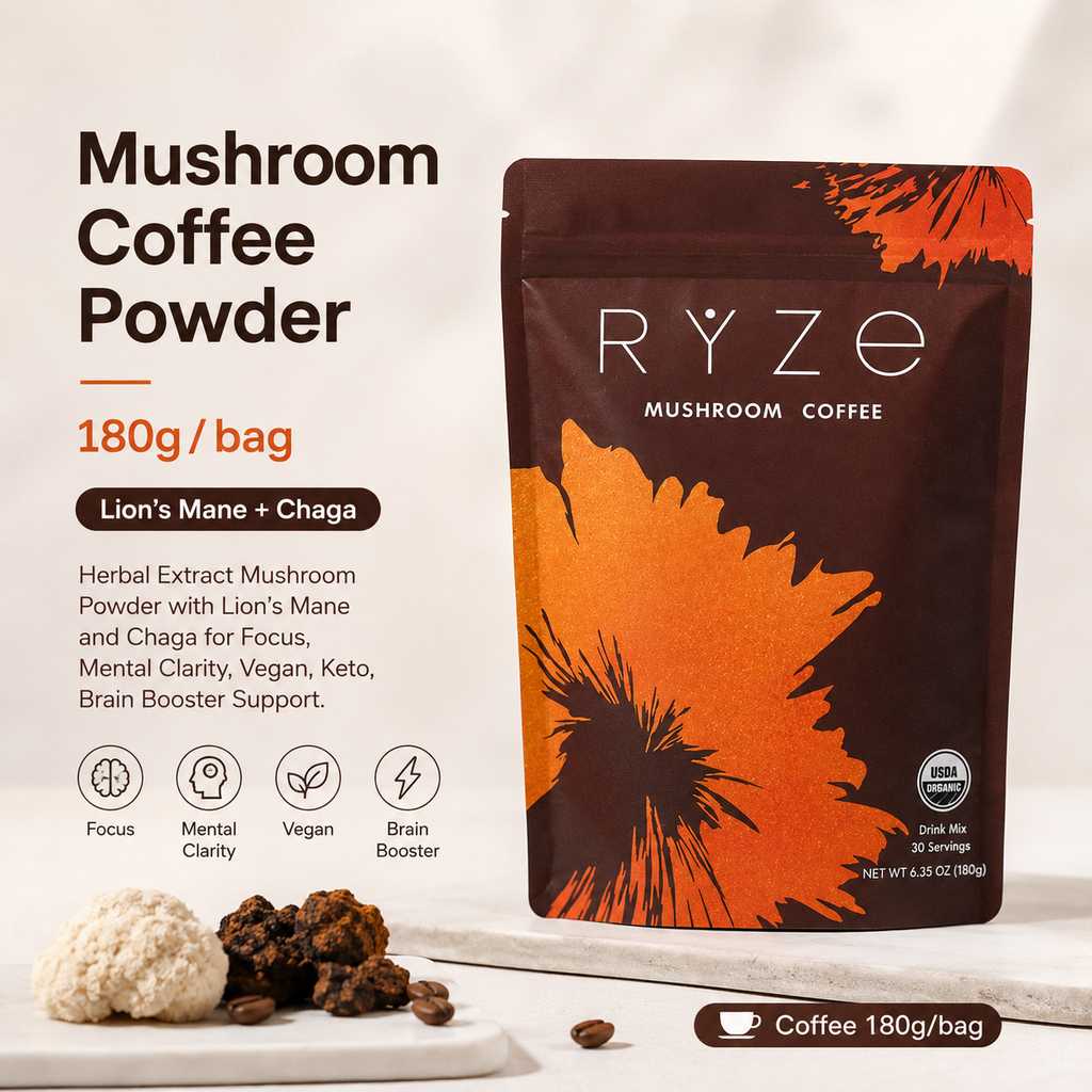 Mushroom Coffee Powder 180g | Lion's Mane & Reishi Nootropic Blend | Jitter-Free Focus | Private Label OEM