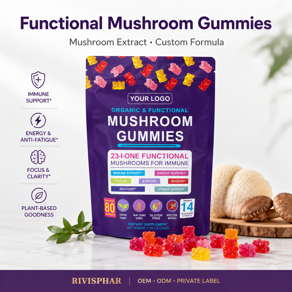Mushroom Gummies 80ct | Lion's Mane, Reishi & Cordyceps Functional Blend | Private Label OEM