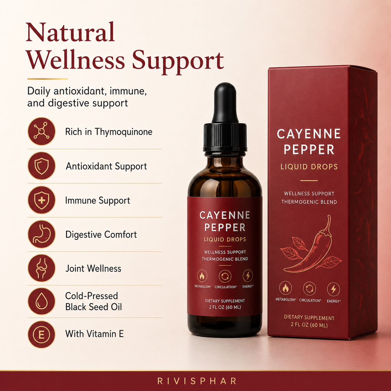 Cayenne Pepper Liquid Drops 60ml | Circulation, Metabolism & Thermogenic Support | Private Label OEM