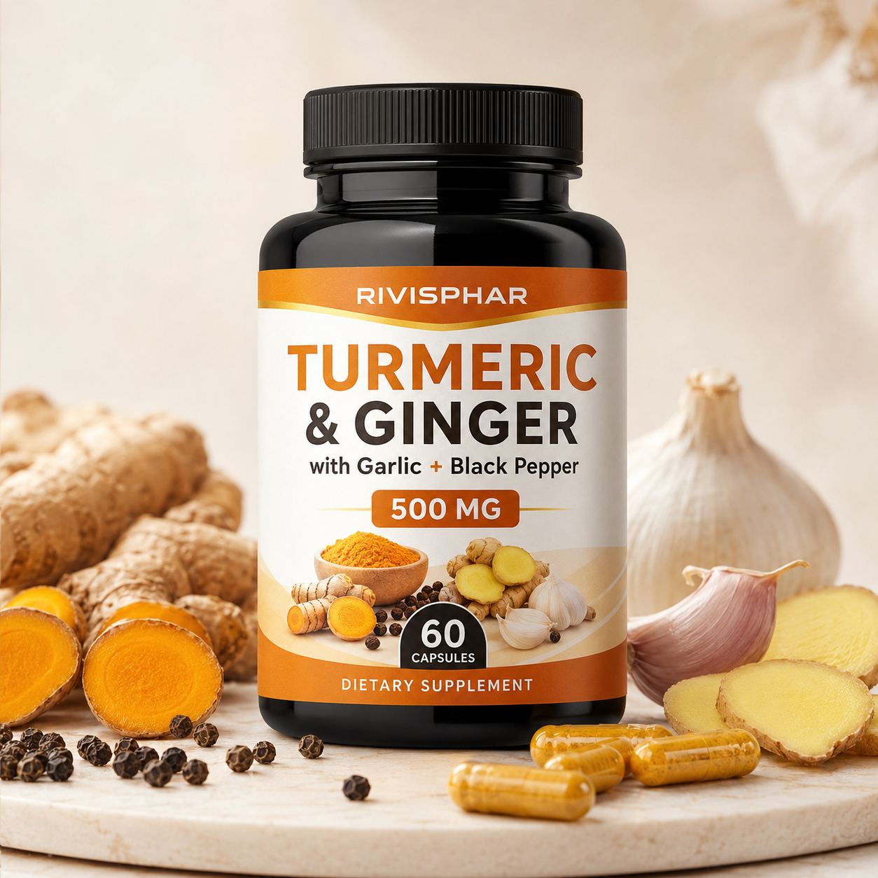 Turmeric Capsules 60ct | Curcumin Joint Support & Anti-Inflammatory | Private Label OEM