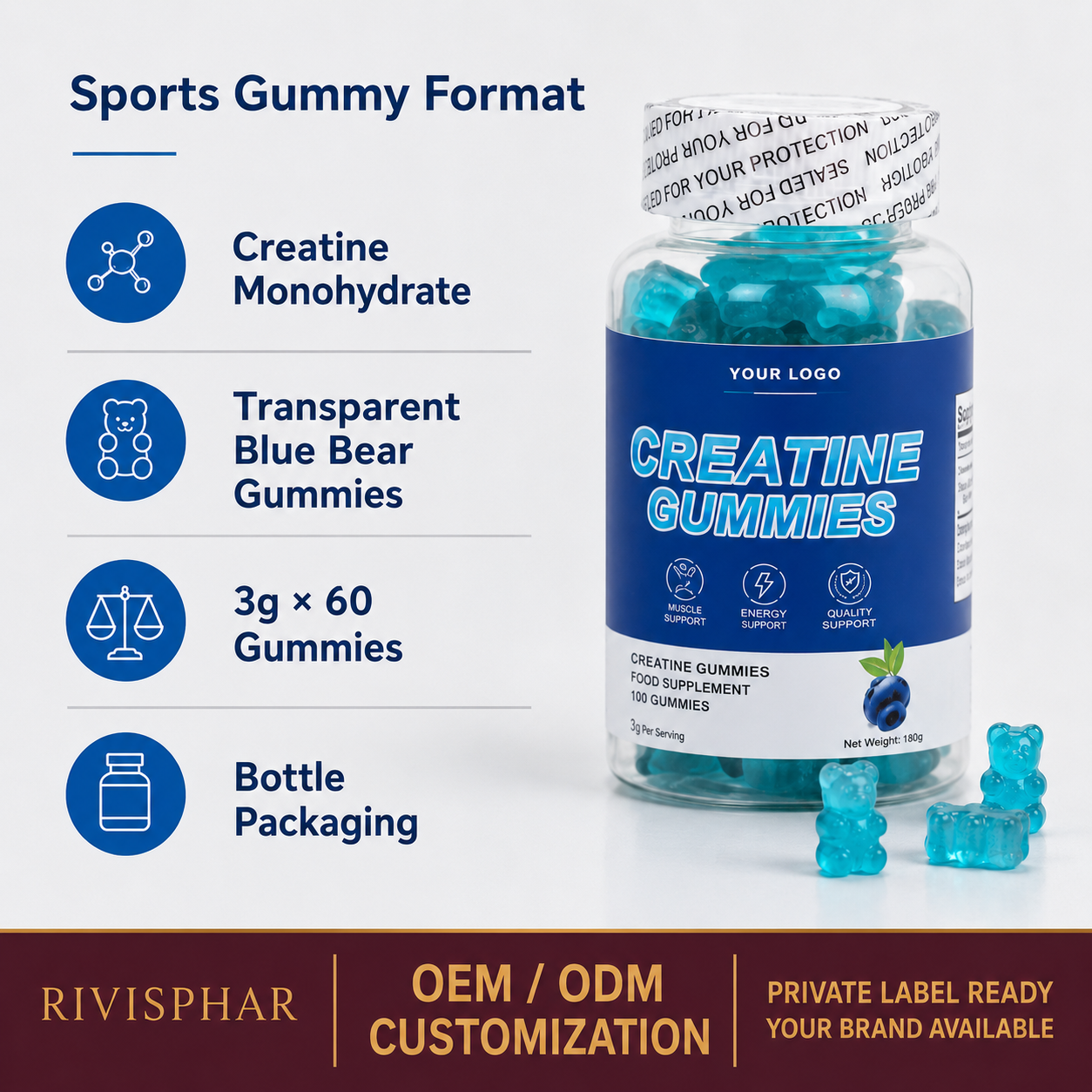 Creatine Gummies 60 Count | Private Label & OEM Sports Supplement