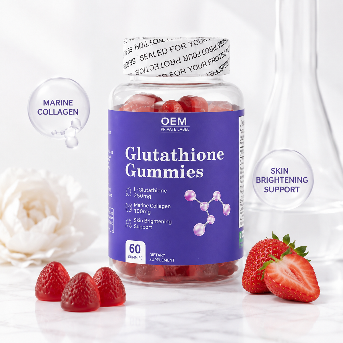 Glutathione Gummies 60ct | Antioxidant Skin Brightening & Cellular Health | Private Label OEM