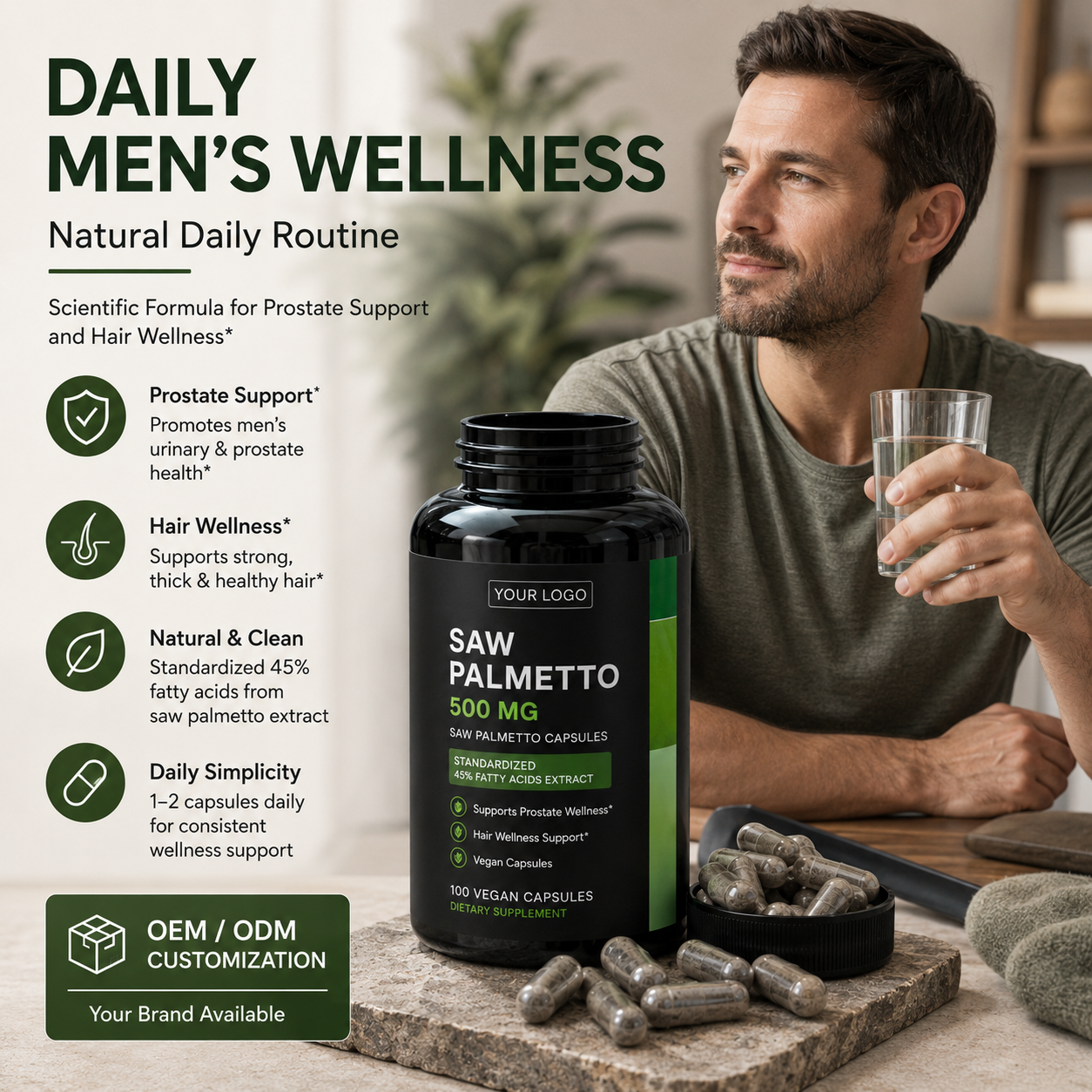 Saw Palmetto Capsules 100ct | Prostate Health & Men's Urinary Wellness | Private Label OEM