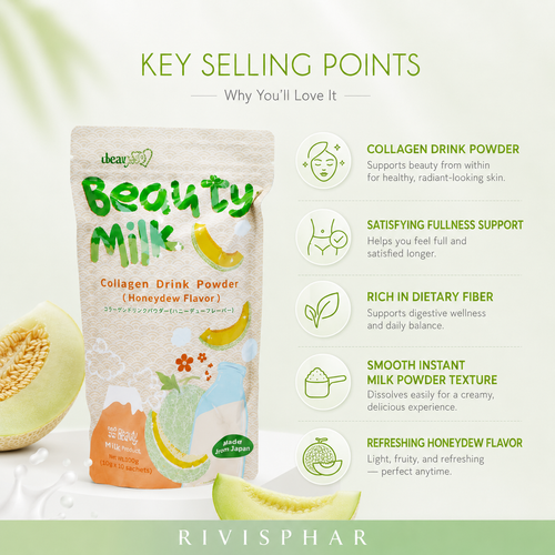 Beauty Milk Powder – Cantaloupe | Skin Hydration & Anti-Aging Drink Mix | 10 Sachets | Private Label OEM