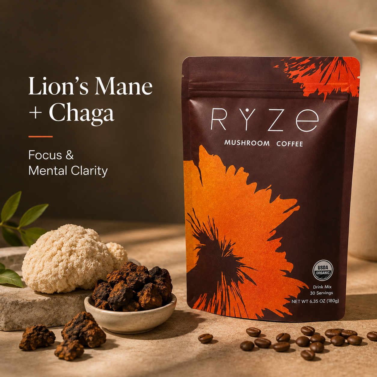 Mushroom Coffee Powder 180g | Lion's Mane & Reishi Nootropic Blend | Jitter-Free Focus | Private Label OEM
