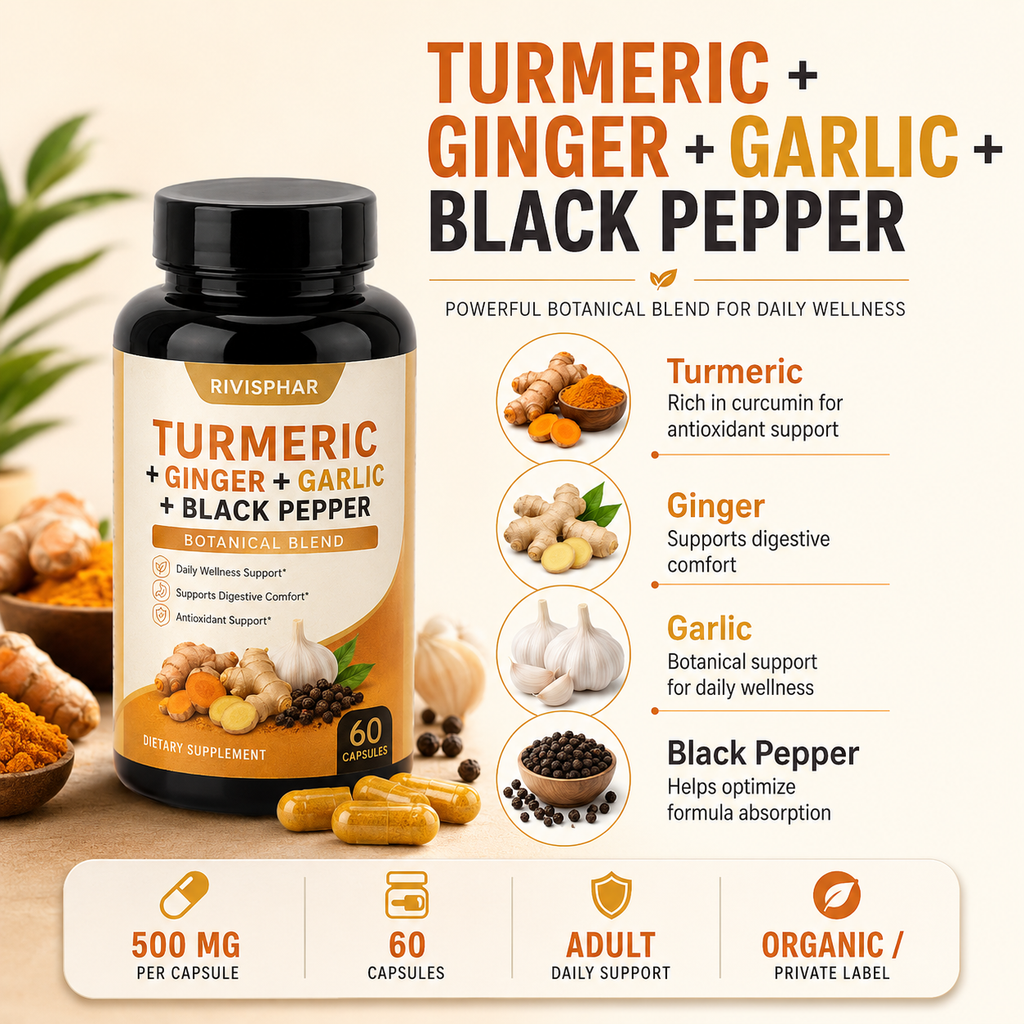 Turmeric Capsules 60ct | Curcumin Joint Support & Anti-Inflammatory | Private Label OEM