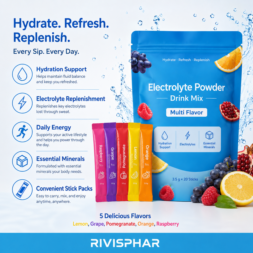 Electrolyte Powder 20 Stick Packs | Rapid Hydration & Ionic Mineral Replenishment | Assorted Flavors | Private Label OEM