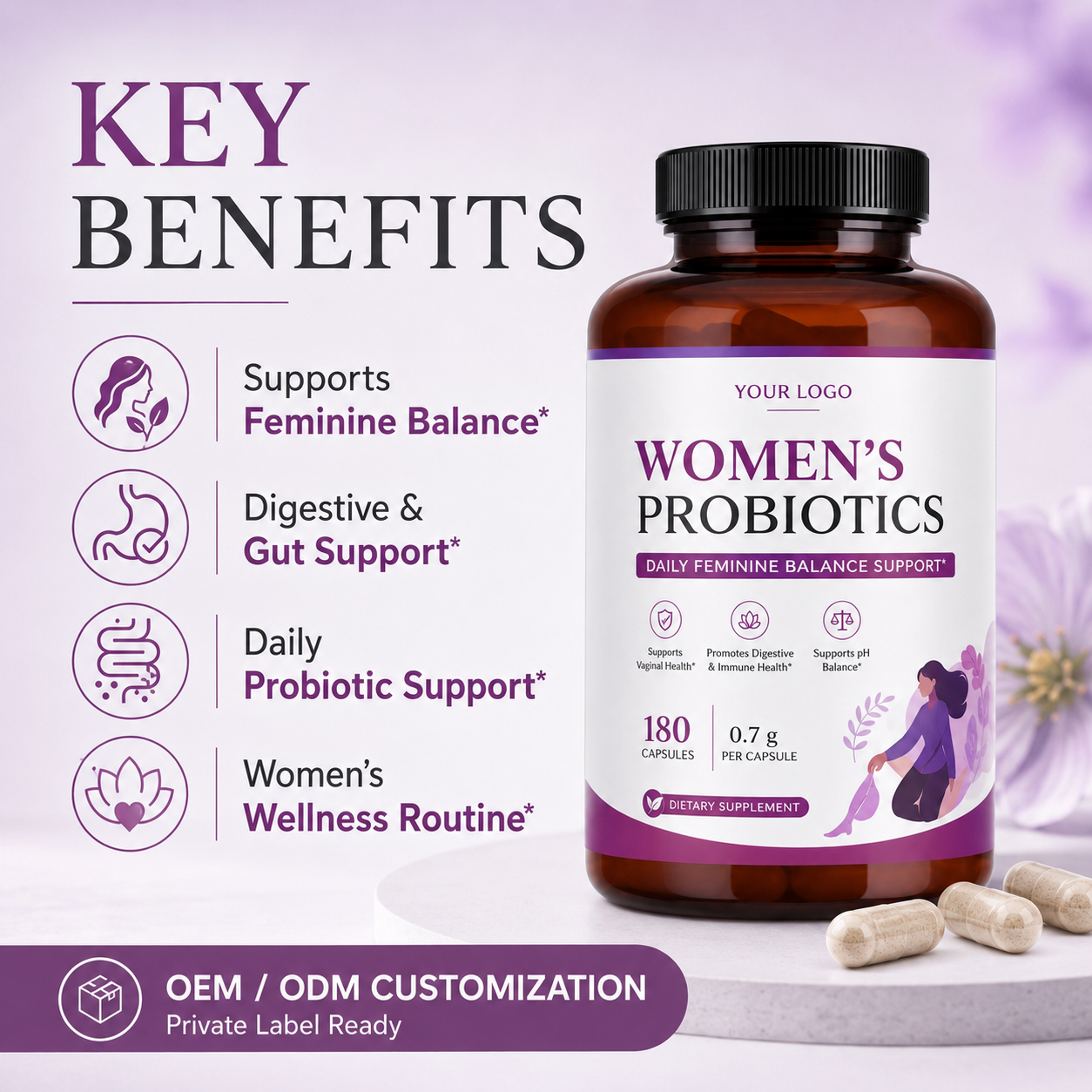 Probiotic Capsules 180ct | High-Potency Gut Health & Immune Support | Private Label OEM