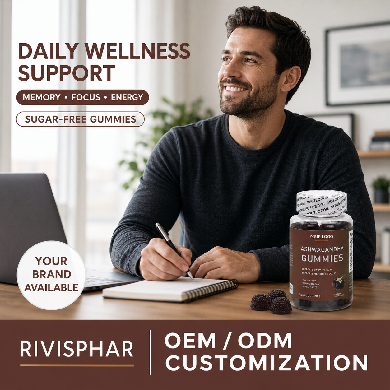 Ashwagandha Gummies 60ct | Stress Relief & Adaptogenic Calm Energy | Private Label OEM