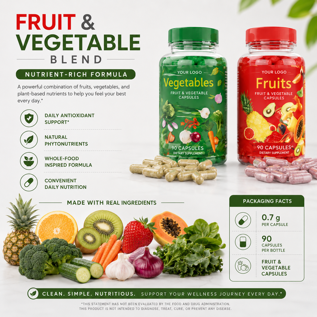 Fruit & Vegetable Capsules 90ct | Whole-Food Phytonutrients & Daily Antioxidant Support | Private Label OEM