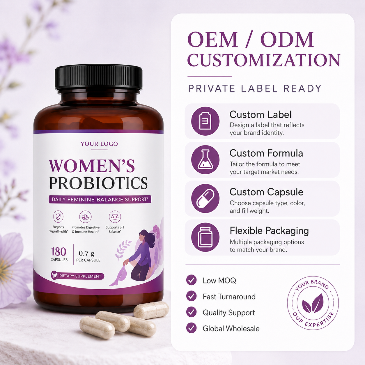 Probiotic Capsules 180ct | High-Potency Gut Health & Immune Support | Private Label OEM