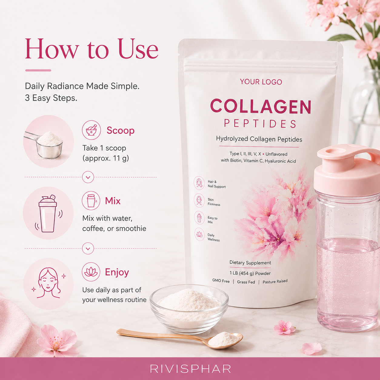 Collagen Powder – Unflavored | Pure Hydrolyzed Peptides for Skin, Hair & Joints | 454g | Private Label OEM