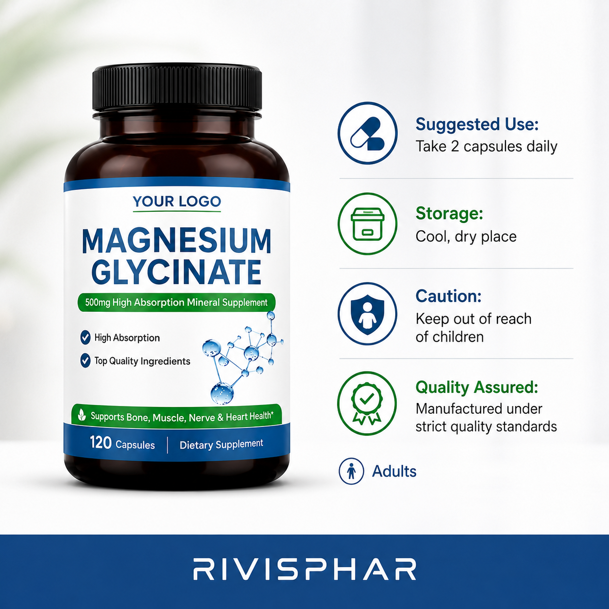 Magnesium Capsules 90ct | Muscle Recovery, Sleep & Nervous System Support | Private Label OEM