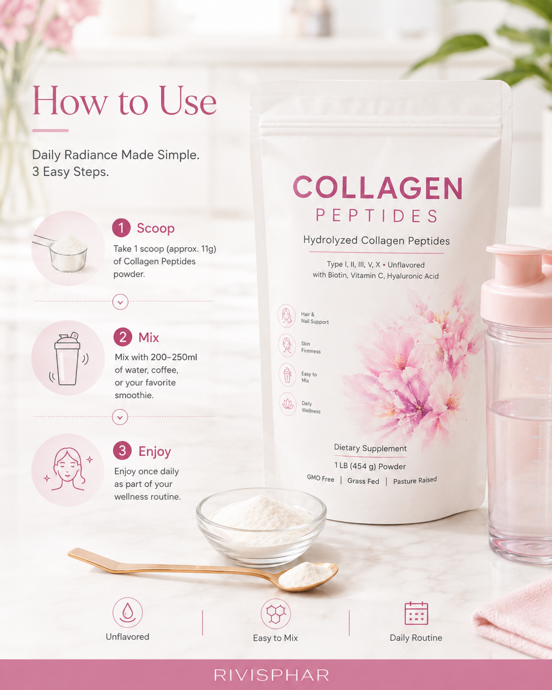 Collagen Powder – Unflavored | Pure Hydrolyzed Peptides for Skin, Hair & Joints | 454g | Private Label OEM