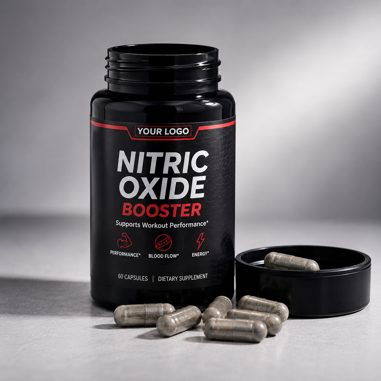 Nitric Oxide Booster Capsules 60ct | Vasodilation, Blood Flow & Sports Performance | Private Label OEM
