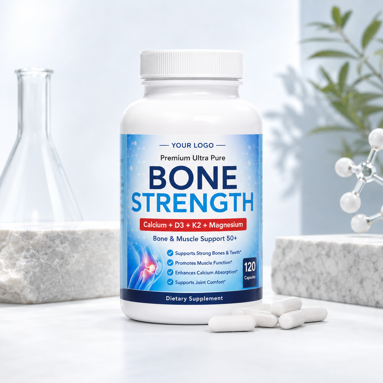 Bone Strength Capsules 120ct | Bone Density & Skeletal Health Support | Private Label OEM
