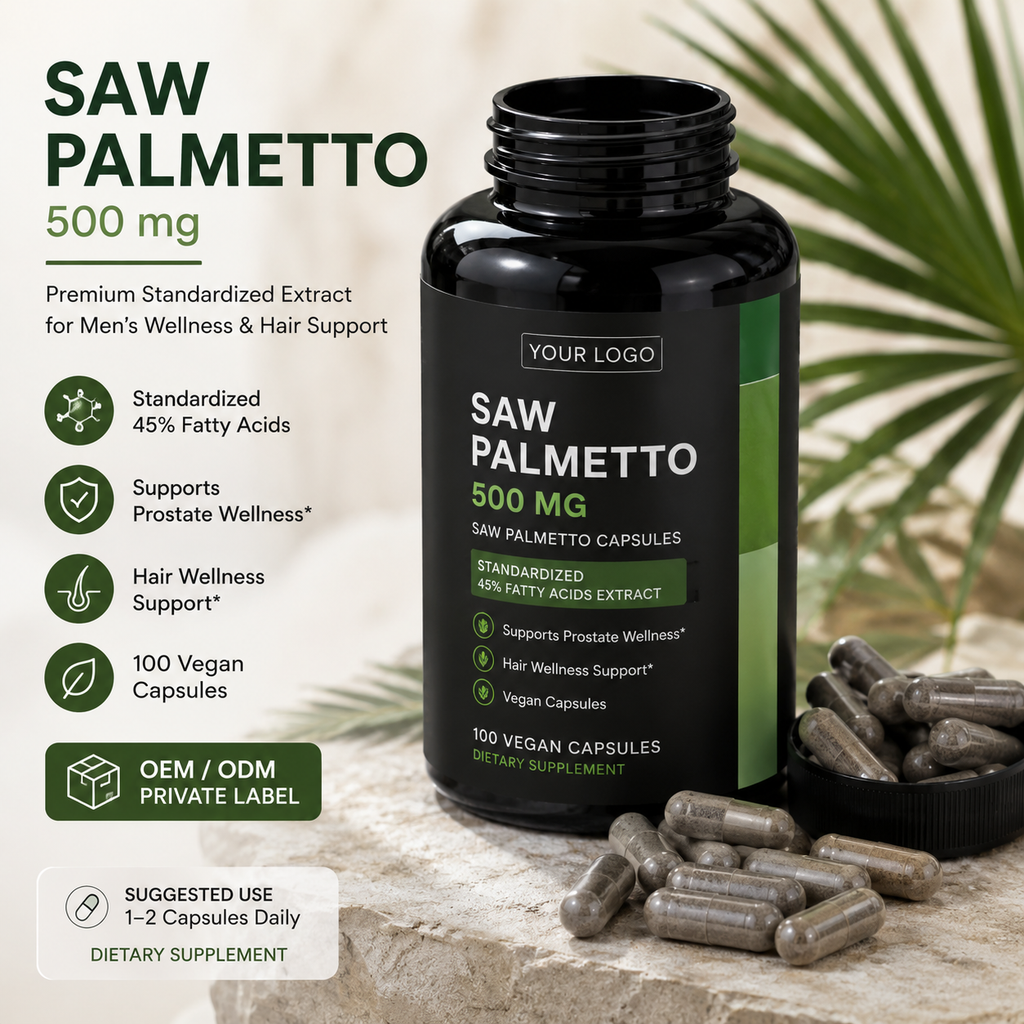 Saw Palmetto Capsules 100ct | Prostate Health & Men's Urinary Wellness | Private Label OEM