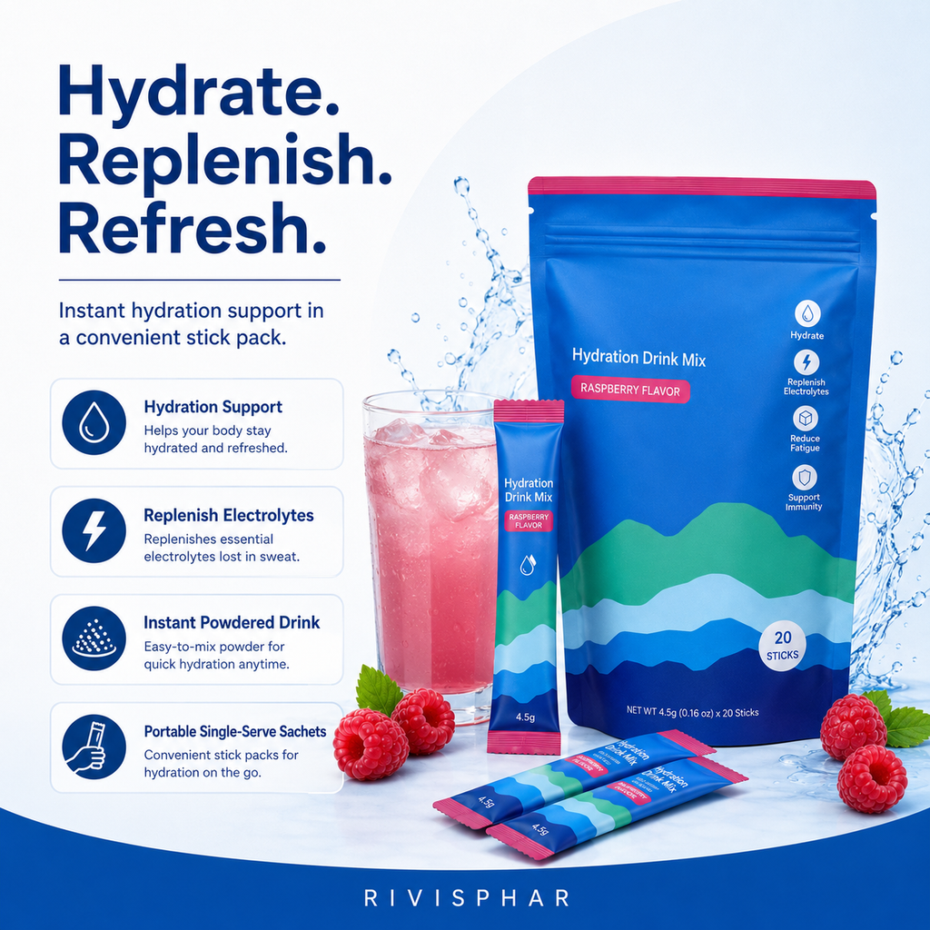 Adaptogenic Drink Mix – Raspberry | Stress Relief & Calm Focus Functional Beverage | 20 Packets | Private Label OEM