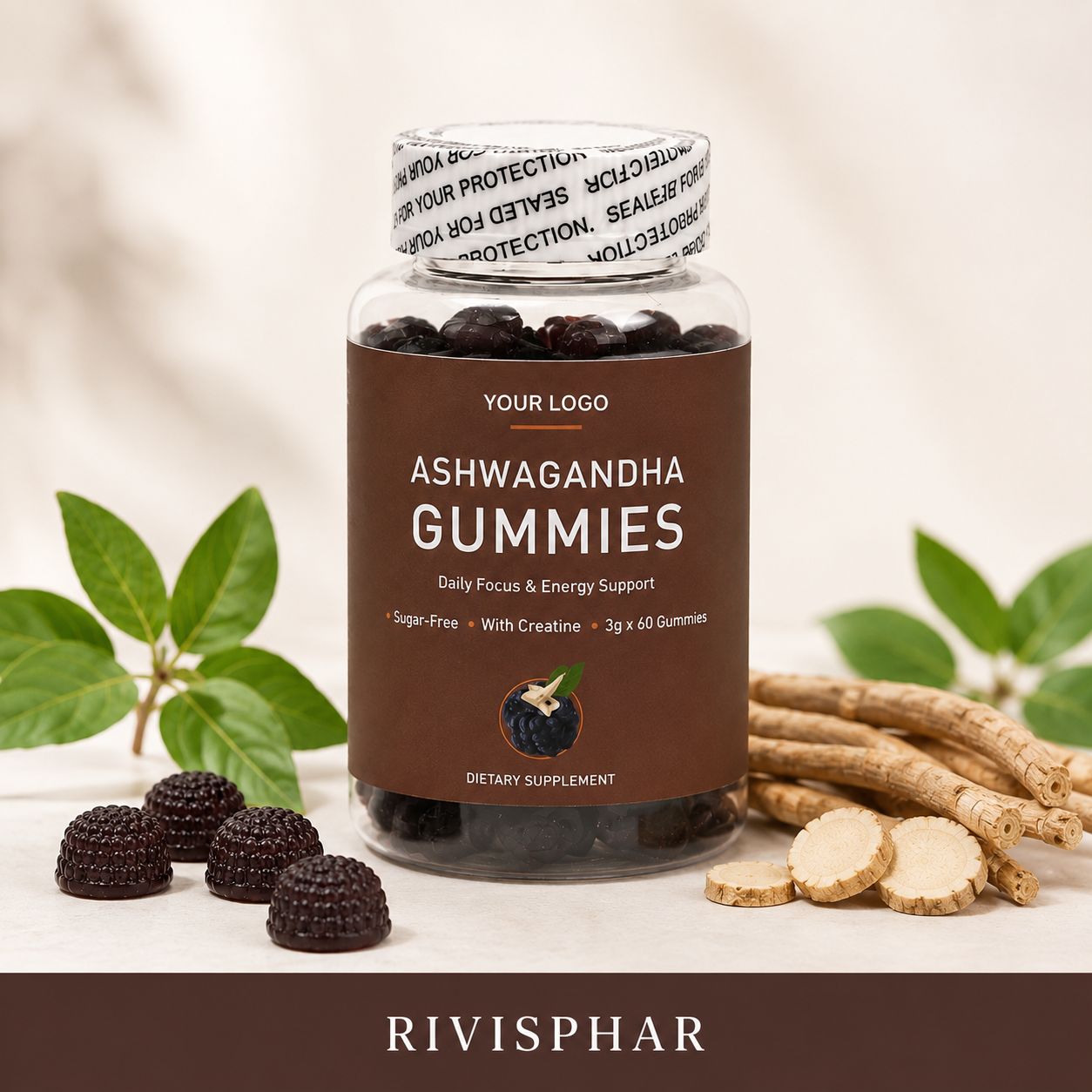 Ashwagandha Gummies 60ct | Stress Relief & Adaptogenic Calm Energy | Private Label OEM