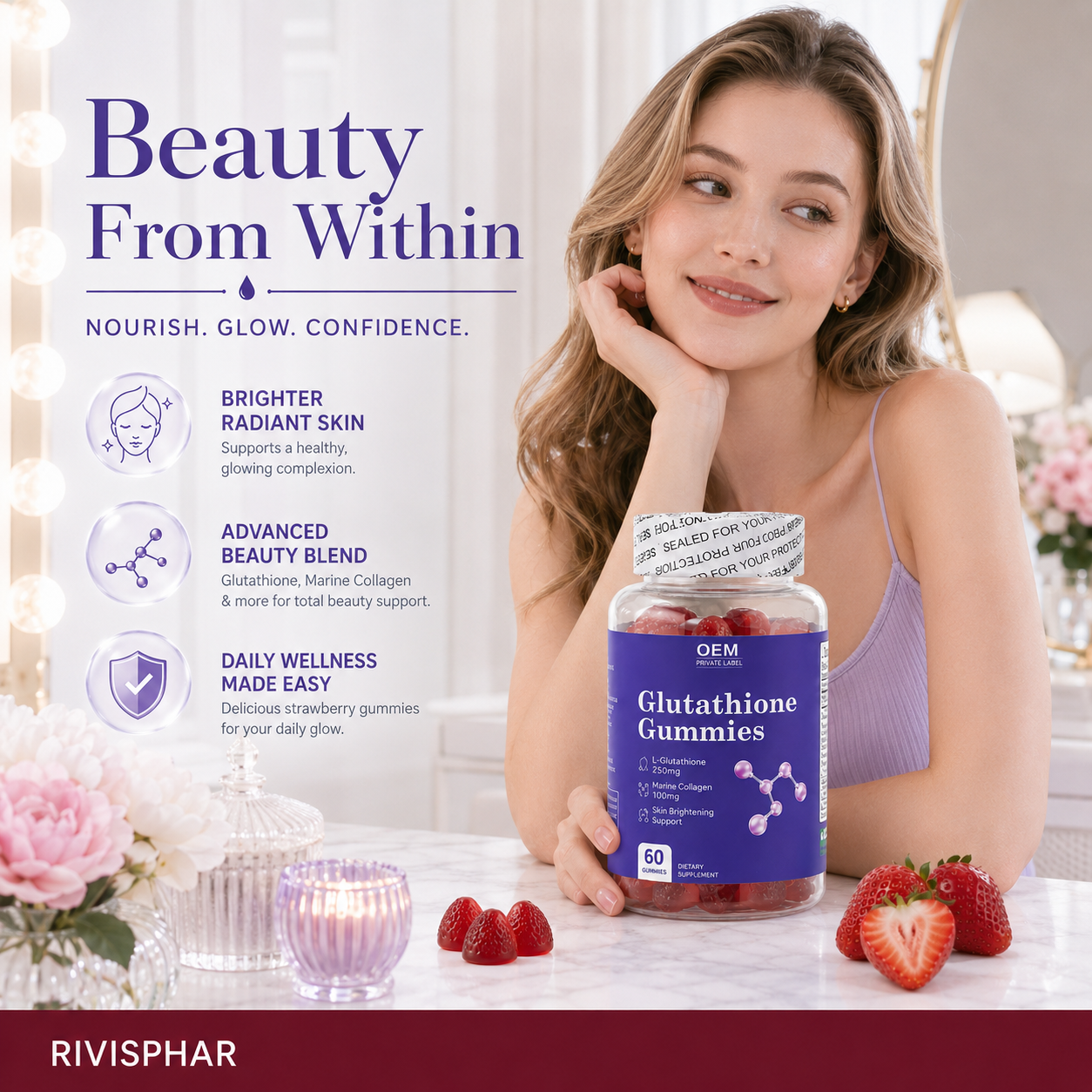 Glutathione Gummies 60 Count | Private Label & OEM Antioxidant Supplement