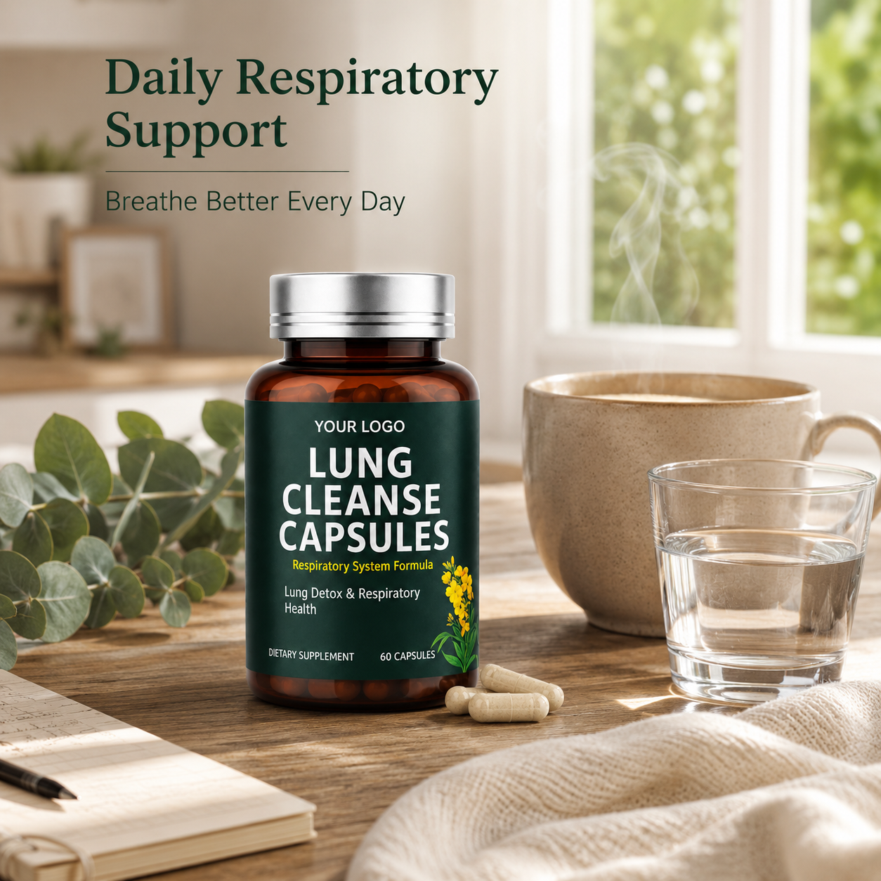 Lung Support Capsules 60ct | Respiratory Health & Clear Airway Formula | Private Label OEM