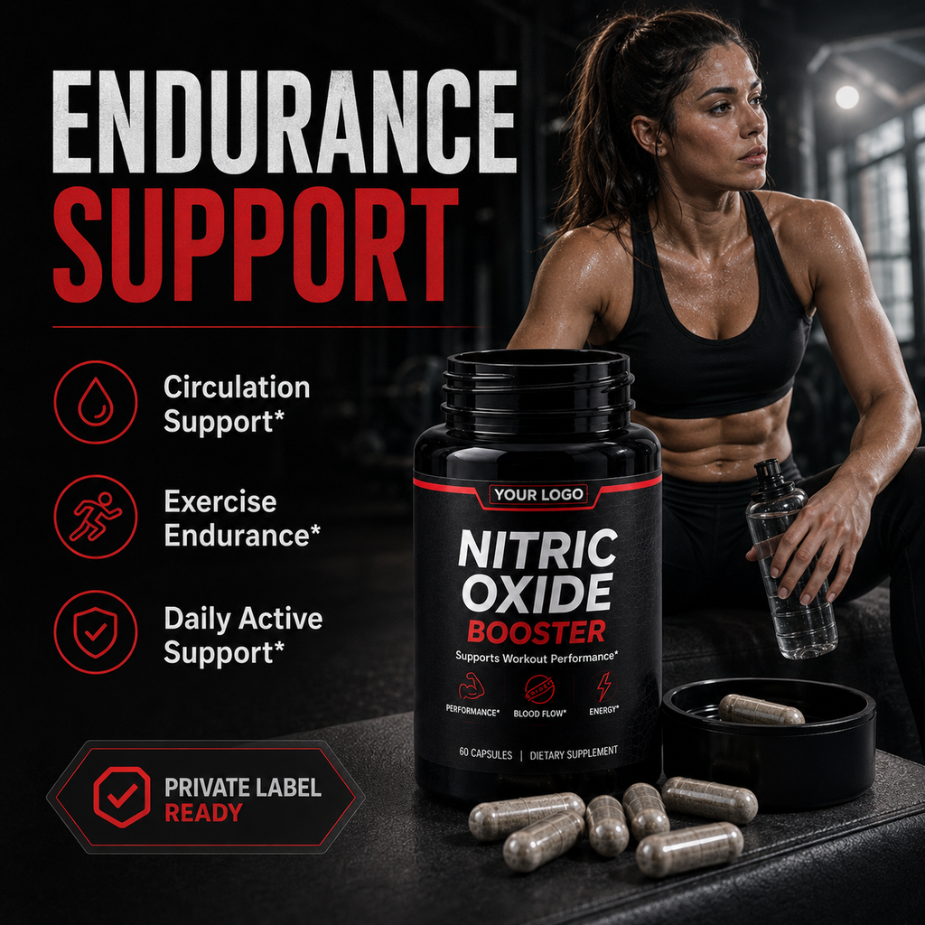 Nitric Oxide Booster Capsules 60ct | Vasodilation, Blood Flow & Sports Performance | Private Label OEM