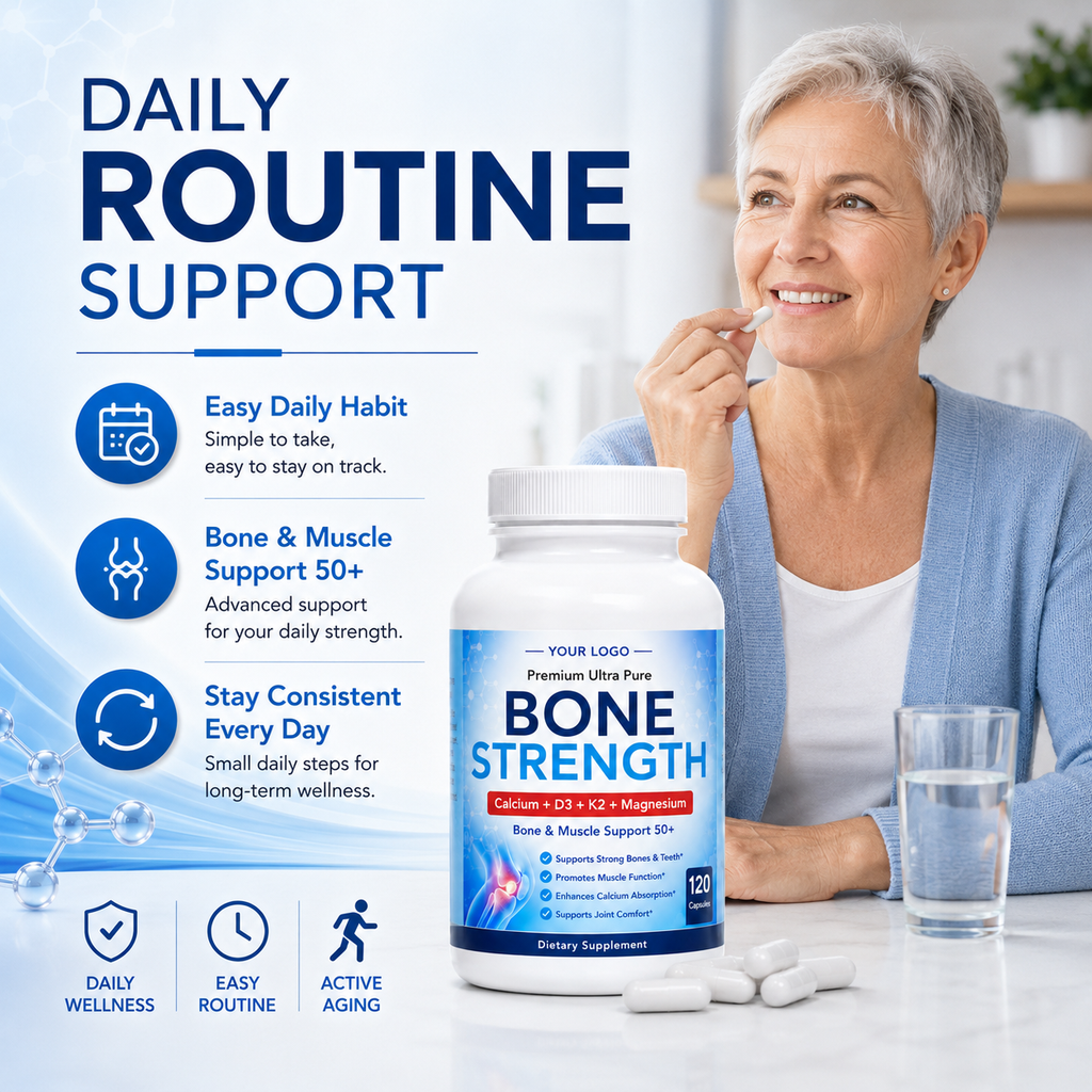 Bone Strength Capsules 120ct | Bone Density & Skeletal Health Support | Private Label OEM