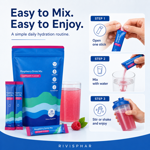 Adaptogenic Drink Mix – Raspberry | Stress Relief & Calm Focus Functional Beverage | 20 Packets | Private Label OEM