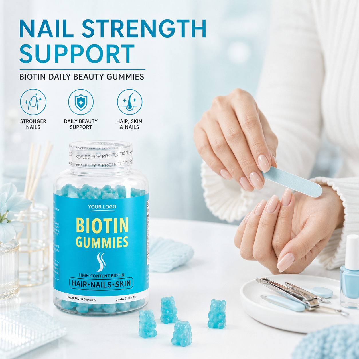 Biotin Gummies 60 Count | Private Label & OEM Hair & Beauty Supplement