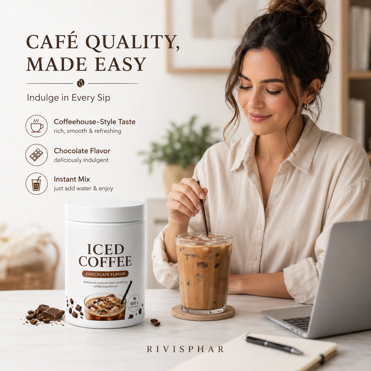 Iced Coffee Powder 500g – Chocolate | Instant Cold-Brew Energy & Mental Focus | Private Label OEM