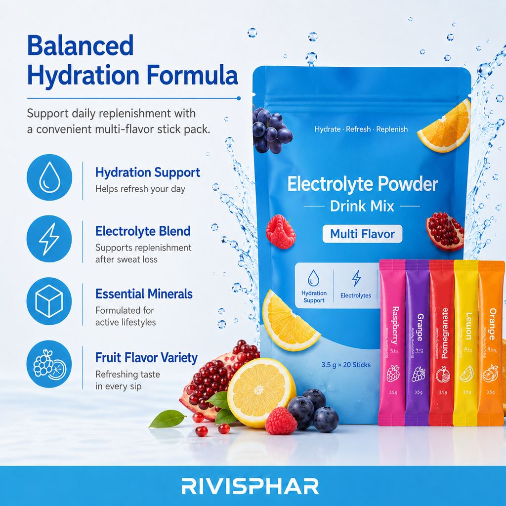 Electrolyte Powder 20 Stick Packs | Rapid Hydration & Ionic Mineral Replenishment | Assorted Flavors | Private Label OEM