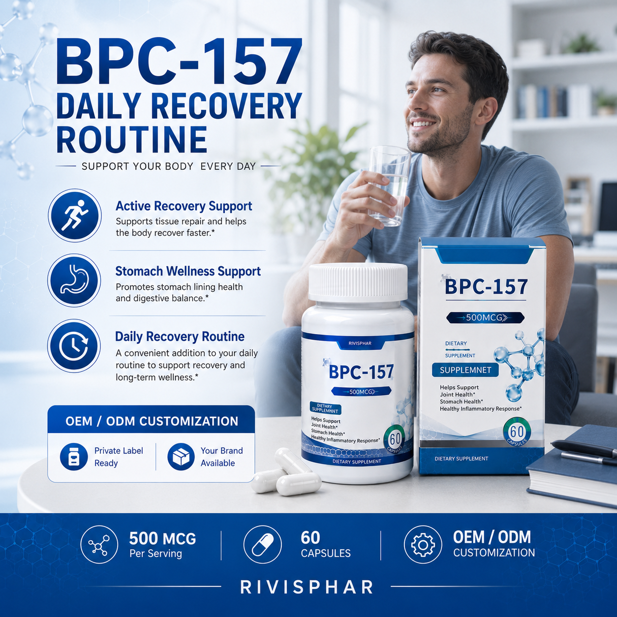 BPC-157 Capsules 60ct | Cellular Recovery & Tissue Support | Private Label OEM