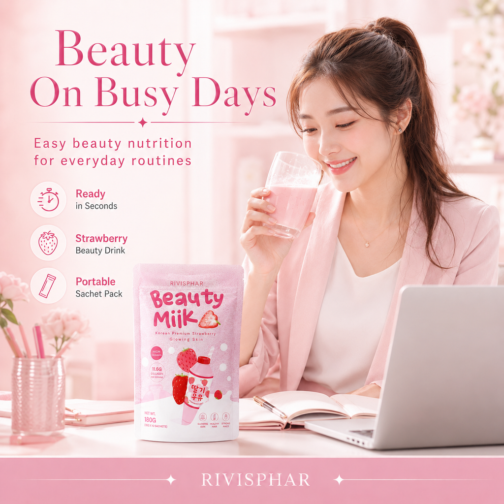 Beauty Milk Powder – Strawberry | Collagen & Skin Nutrition Drink Mix | 10 Sachets | Private Label OEM