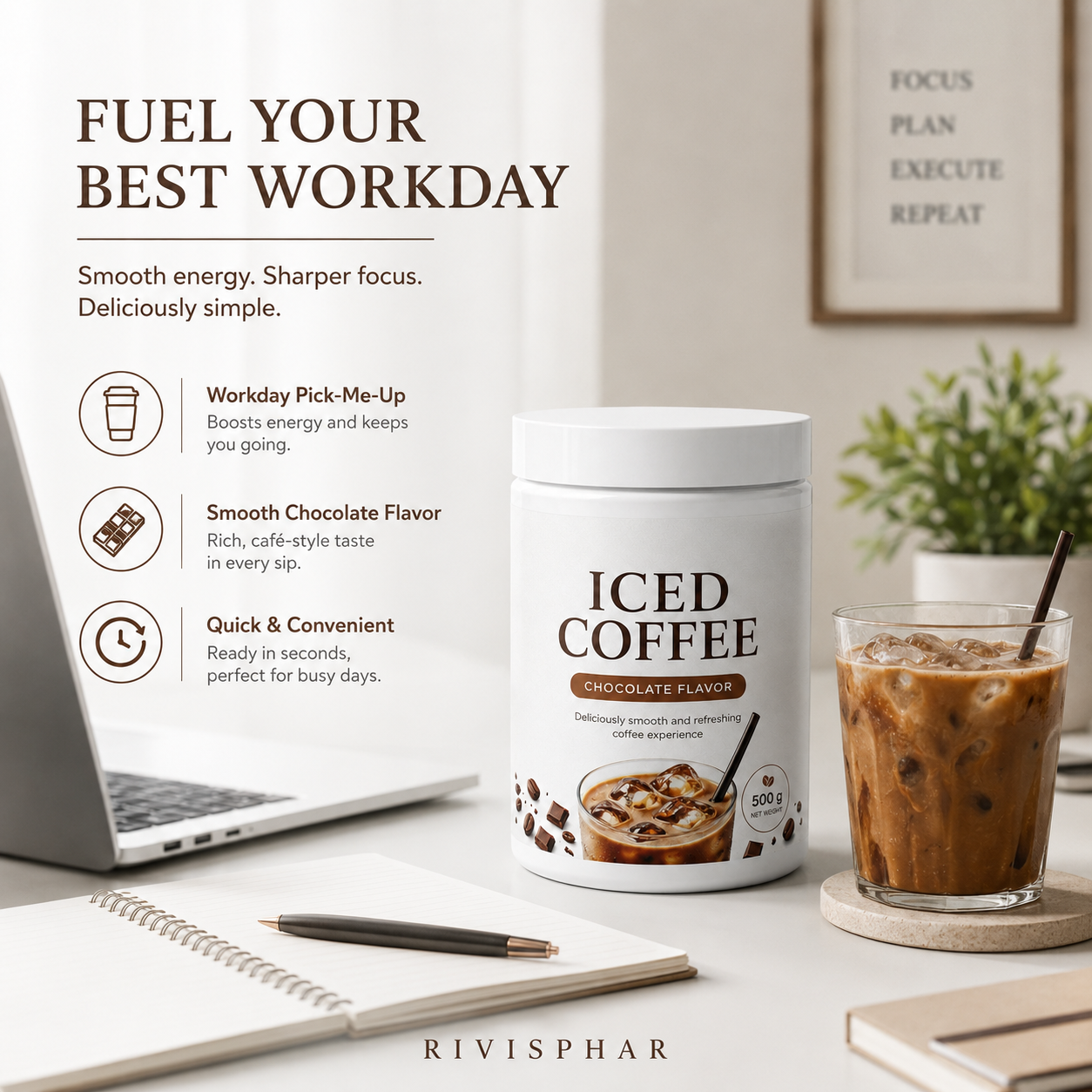 Iced Coffee Powder 500g – Chocolate | Instant Cold-Brew Energy & Mental Focus | Private Label OEM
