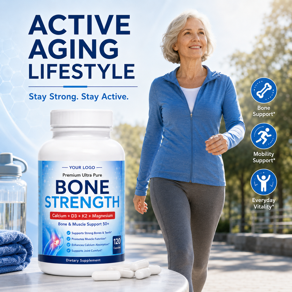 Bone Strength Capsules 120ct | Bone Density & Skeletal Health Support | Private Label OEM