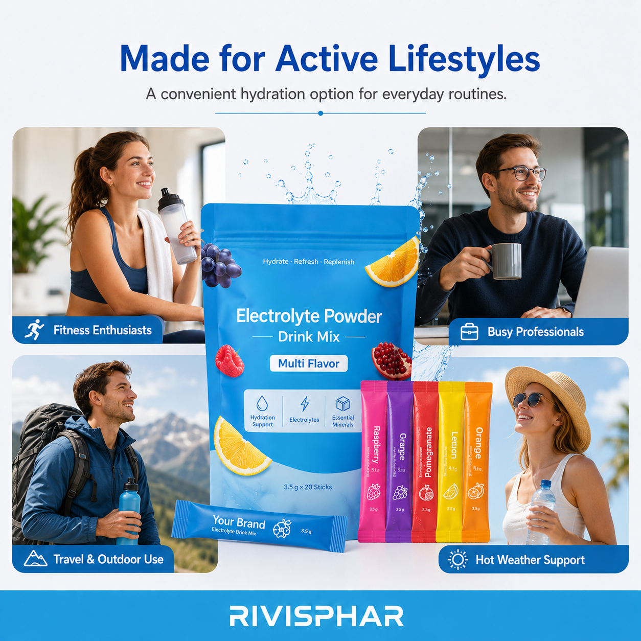 Electrolyte Powder 20 Stick Packs | Rapid Hydration & Ionic Mineral Replenishment | Assorted Flavors | Private Label OEM