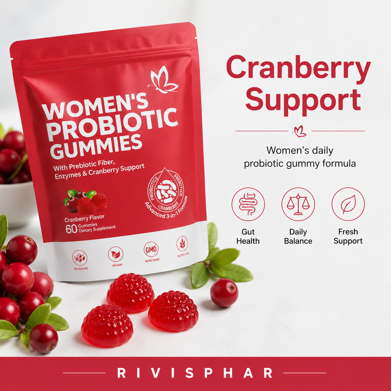 Probiotic Gummies 60ct | Gut Health & Immune Support | Eco-Friendly Pouch | Private Label OEM