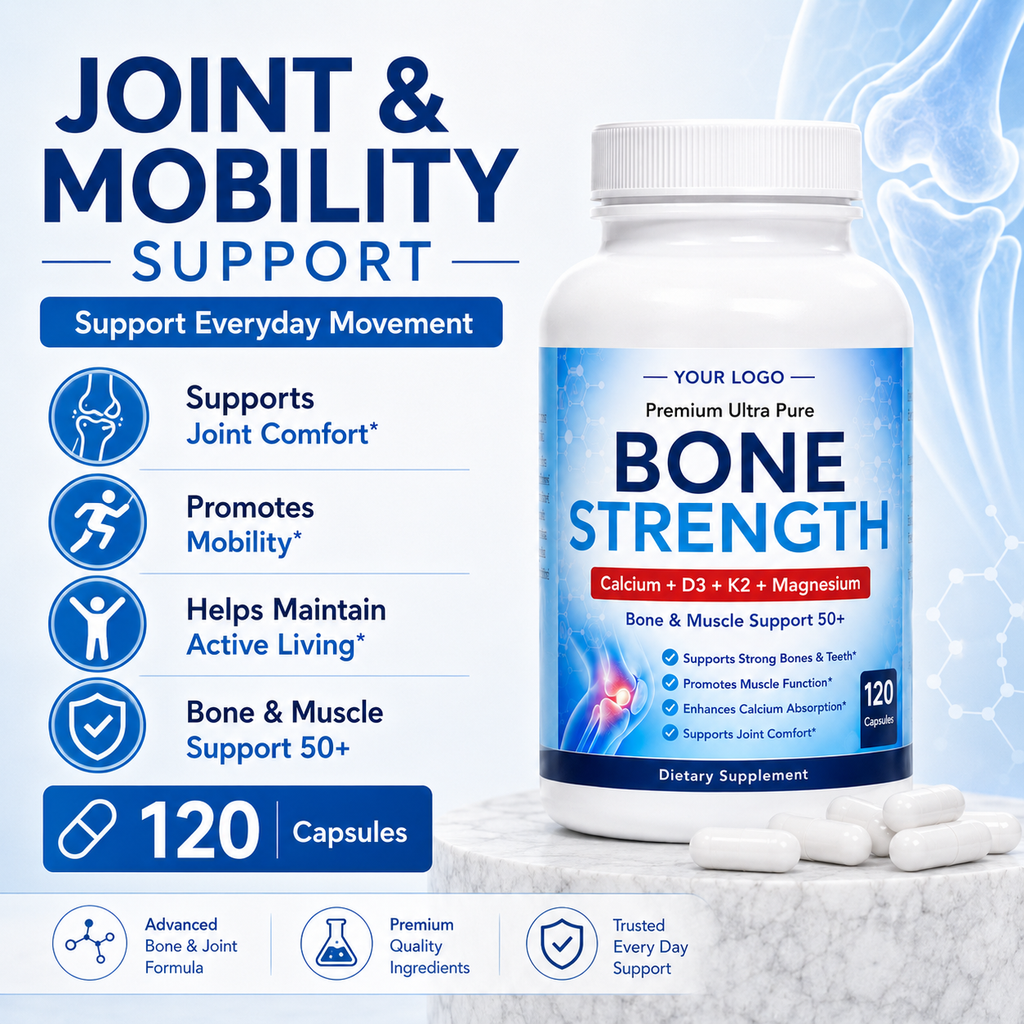 Bone Strength Capsules 120ct | Bone Density & Skeletal Health Support | Private Label OEM