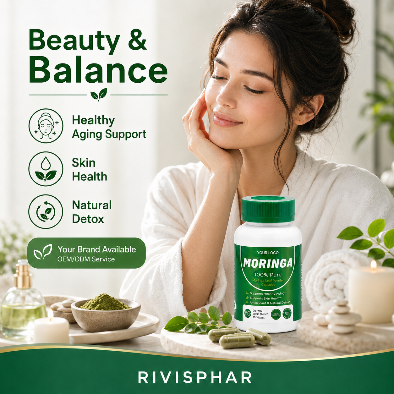 Moringa Capsules 60ct | Plant-Based Superfood Nutrition | Private Label OEM