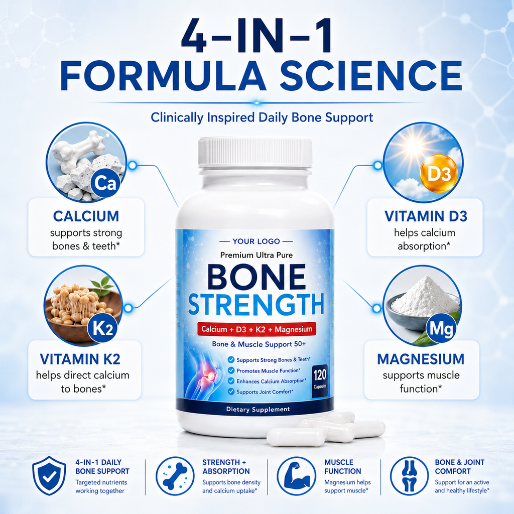 Bone Strength Capsules 120ct | Bone Density & Skeletal Health Support | Private Label OEM