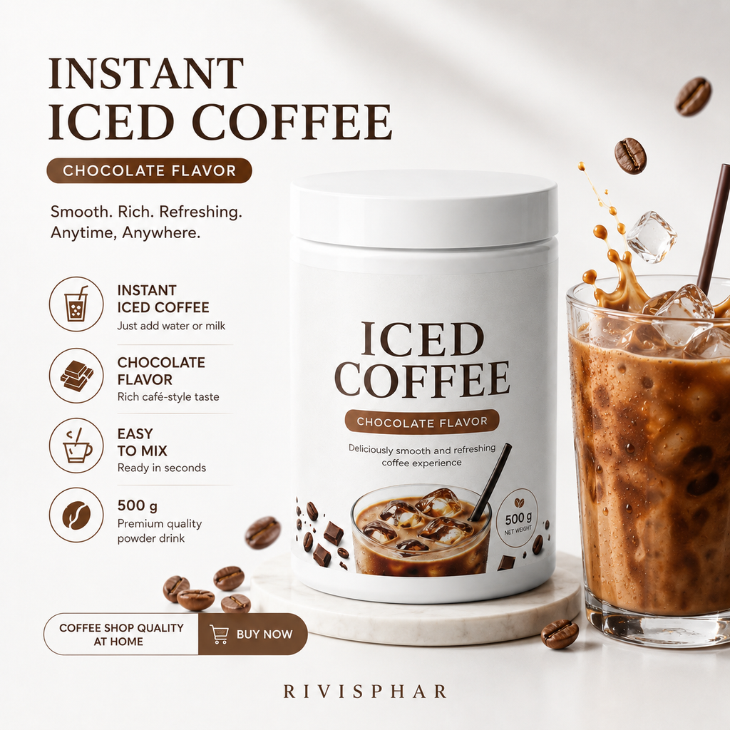 Iced Coffee Powder 500g – Chocolate | Instant Cold-Brew Energy & Mental Focus | Private Label OEM