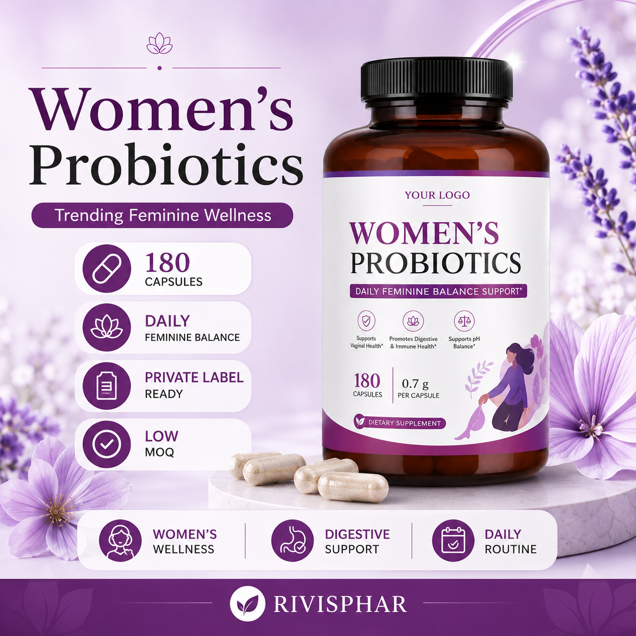 Probiotic Capsules 180ct | High-Potency Gut Health & Immune Support | Private Label OEM