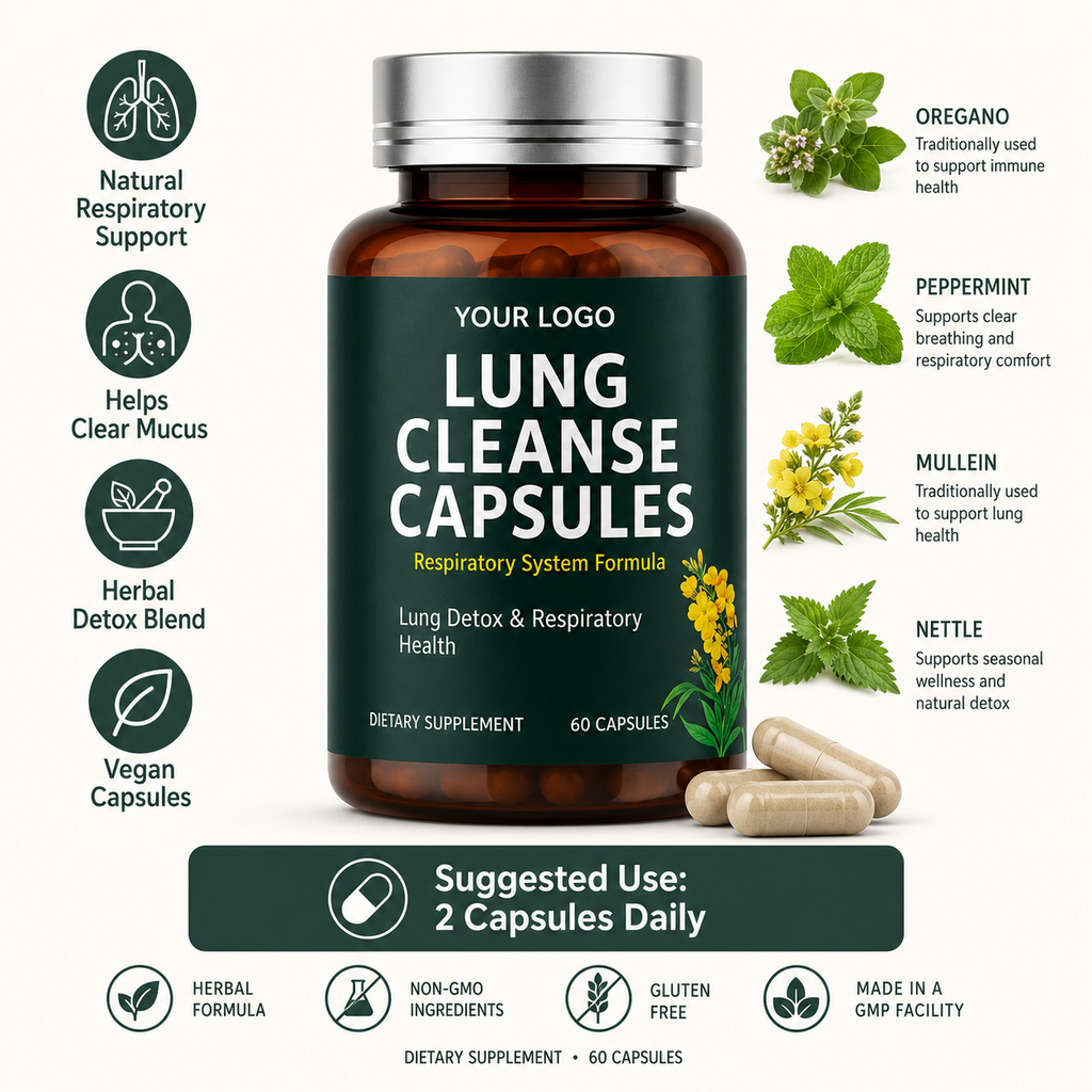 Lung Support Capsules 60ct | Respiratory Health & Clear Airway Formula | Private Label OEM