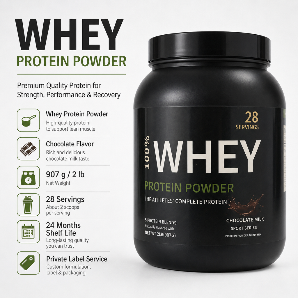 Whey Protein Powder 907g – Chocolate | Muscle Growth, BCAA & Post-Workout Recovery | Private Label OEM