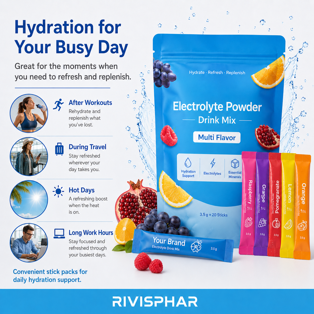 Electrolyte Powder 20 Stick Packs | Rapid Hydration & Ionic Mineral Replenishment | Assorted Flavors | Private Label OEM