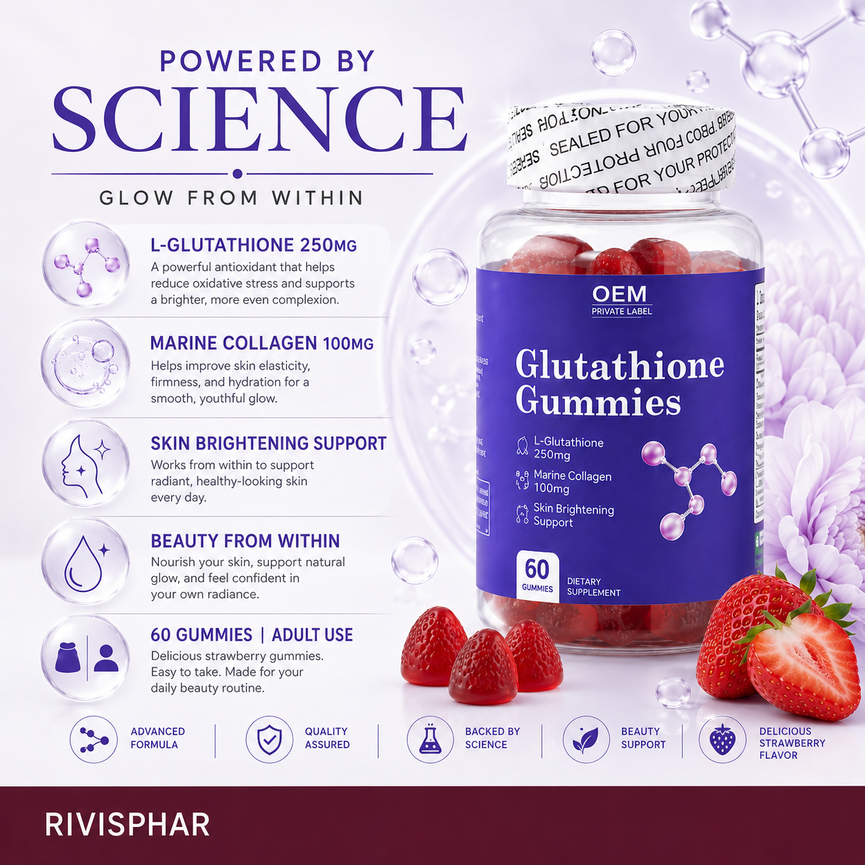 Glutathione Gummies 60 Count | Private Label & OEM Antioxidant Supplement