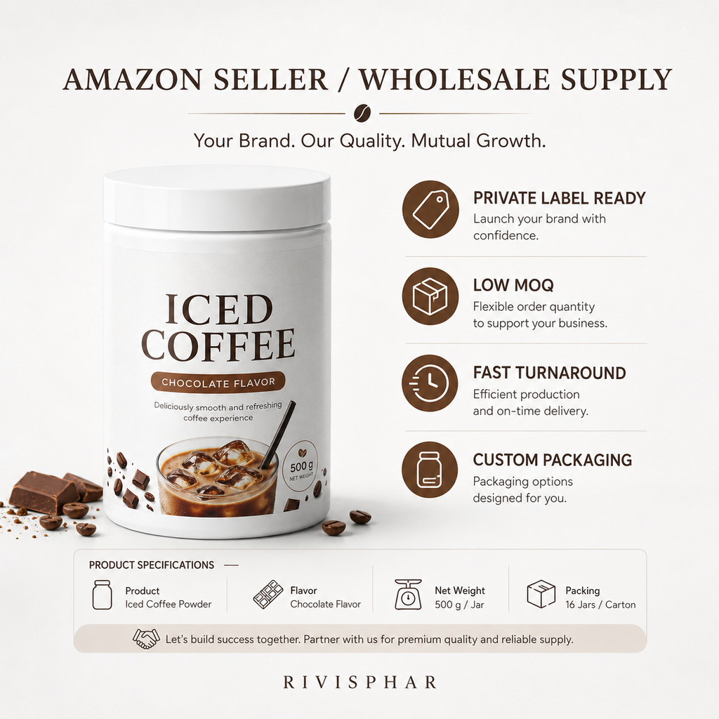 Iced Coffee Powder 500g – Chocolate | Instant Cold-Brew Energy & Mental Focus | Private Label OEM