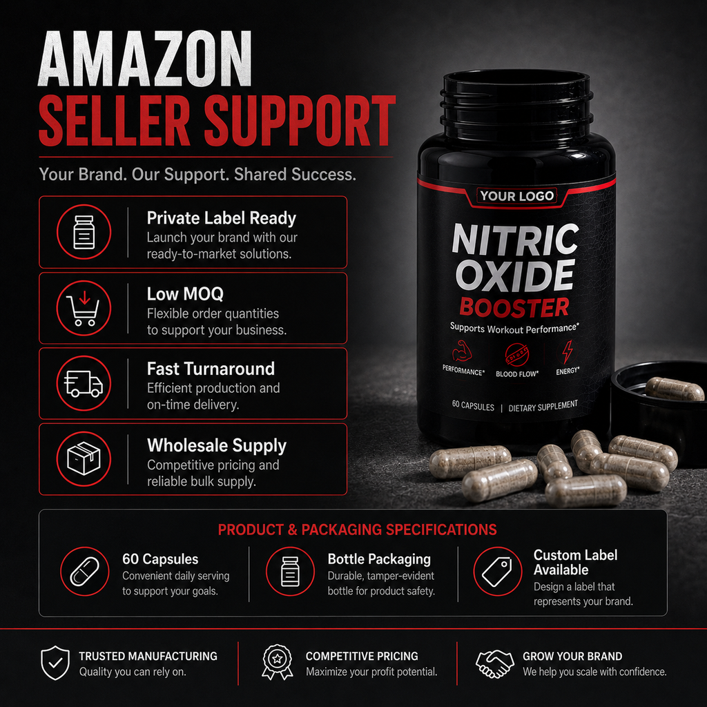 Nitric Oxide Booster Capsules 60ct | Vasodilation, Blood Flow & Sports Performance | Private Label OEM