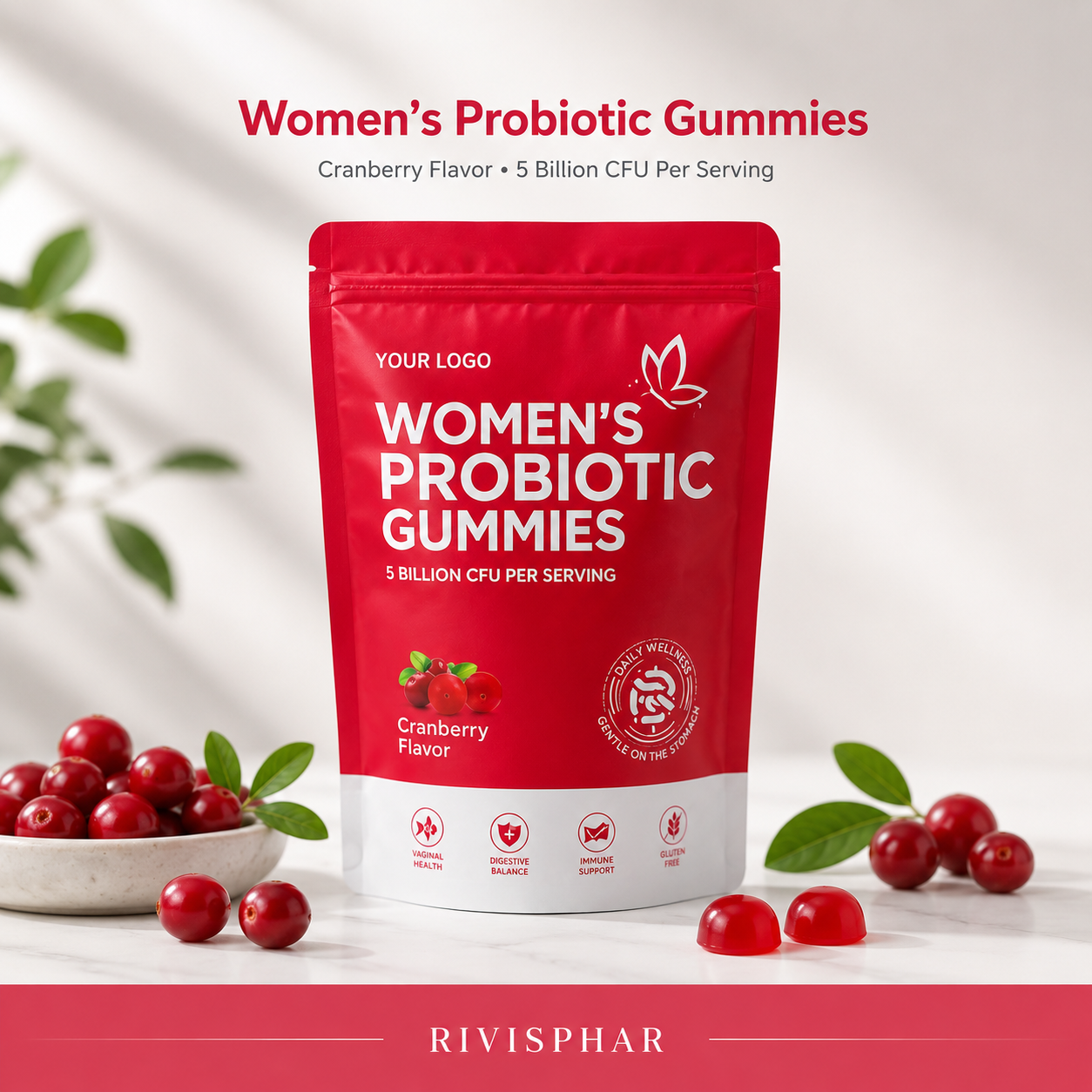 Probiotic Gummies 60ct | Gut Health & Immune Support | Eco-Friendly Pouch | Private Label OEM