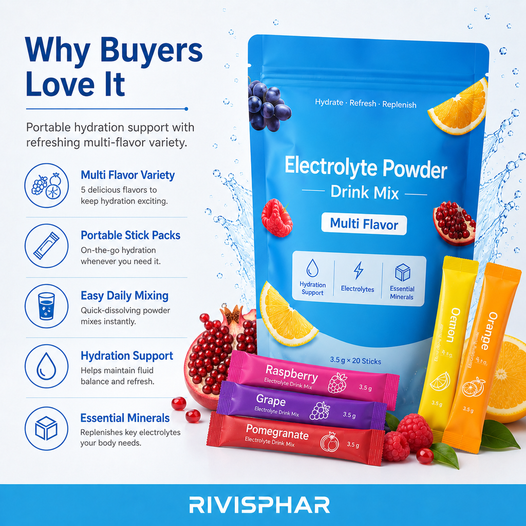 Electrolyte Powder 20 Stick Packs | Rapid Hydration & Ionic Mineral Replenishment | Assorted Flavors | Private Label OEM